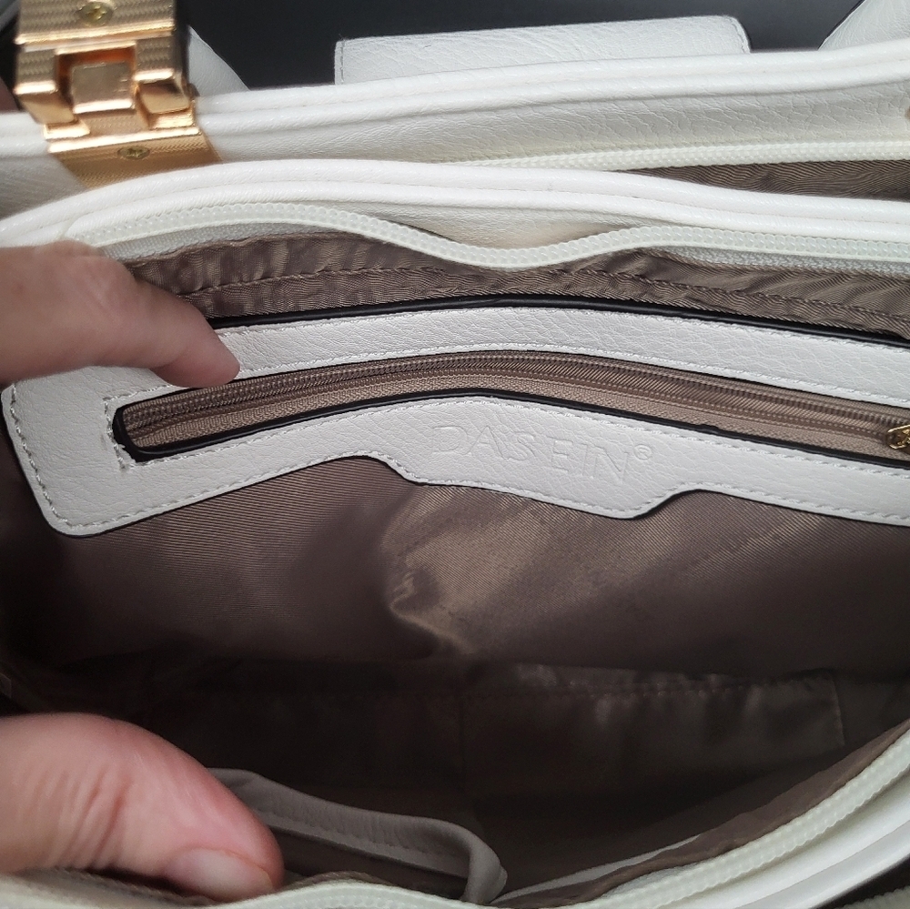Dasein White Handbag with Adjustable, Detachable Strap & Gold Accents, Like New - Picture 6 of 13